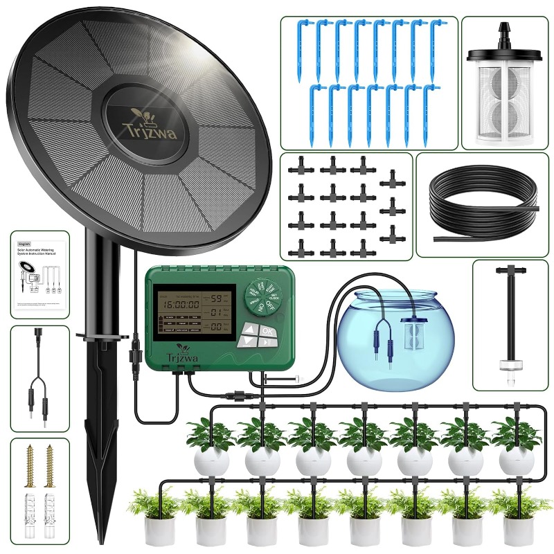 Self Watering Planter - ソーラー灌漑装置 温室灌漑 点滴灌漑キット 15Mホース付き 鉢植え用 自動タイマー付き