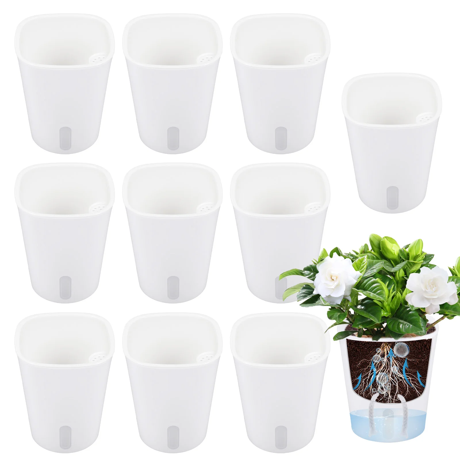 Hydroponic Grow Pod - 10 個自動散水プランター怠惰な水耕栽培フラワーポットプラスチック半透明自己吸収性フラワーポットデスクトップ装飾
